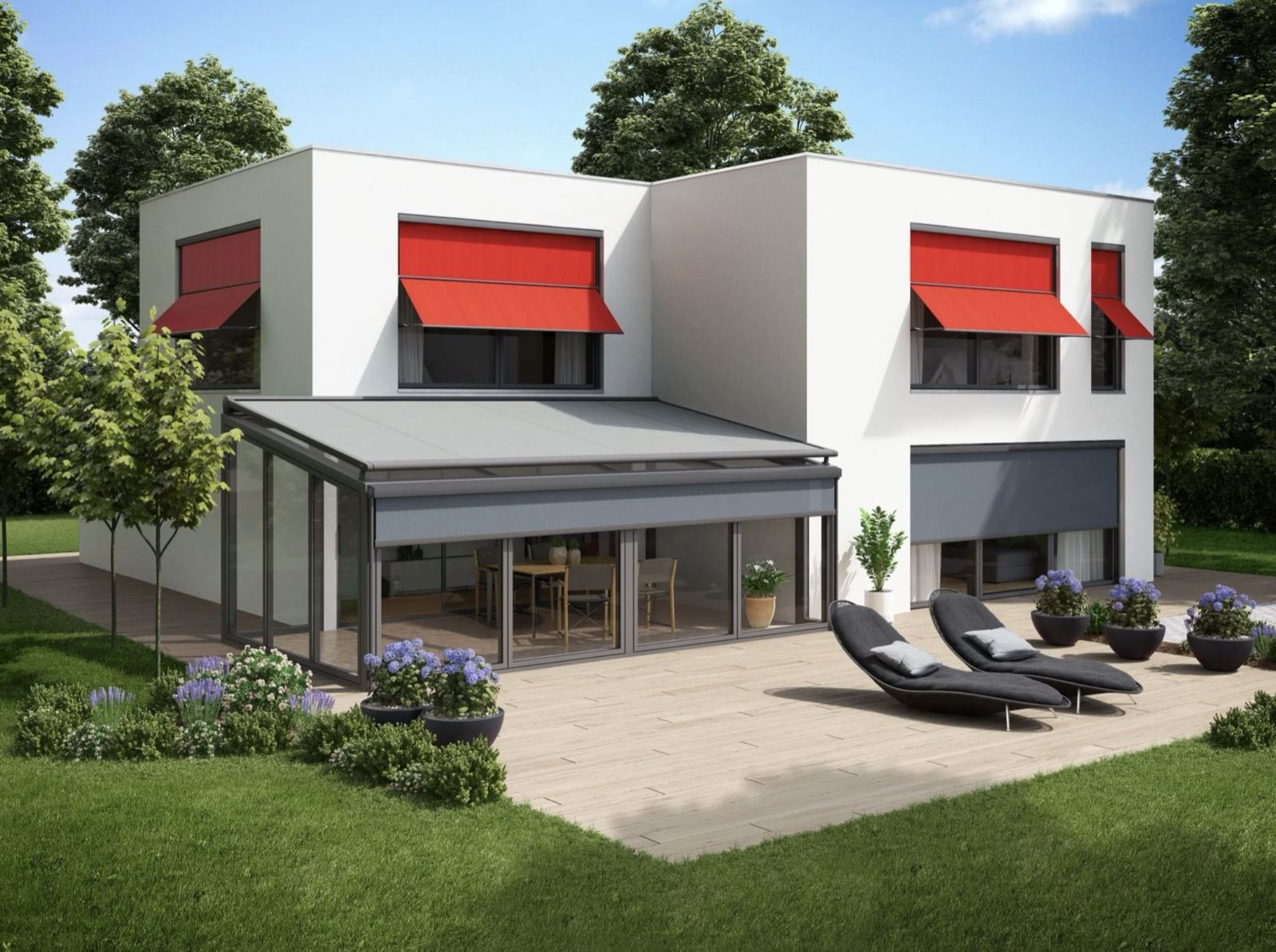 Fenstermarkise an einer Hausfassade